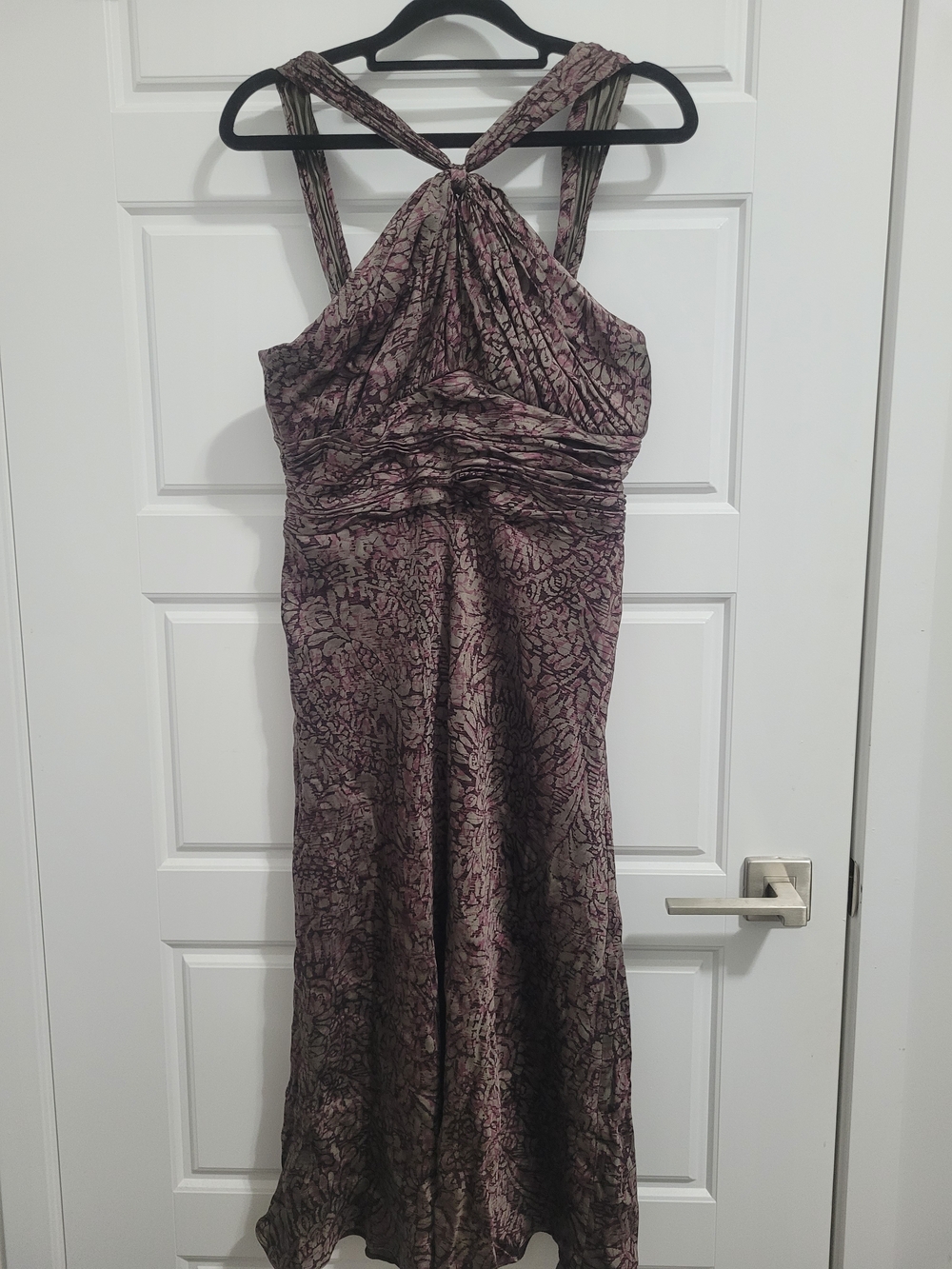 Anne Klein 100% Silk Mauve Floral-Print Midi Dress